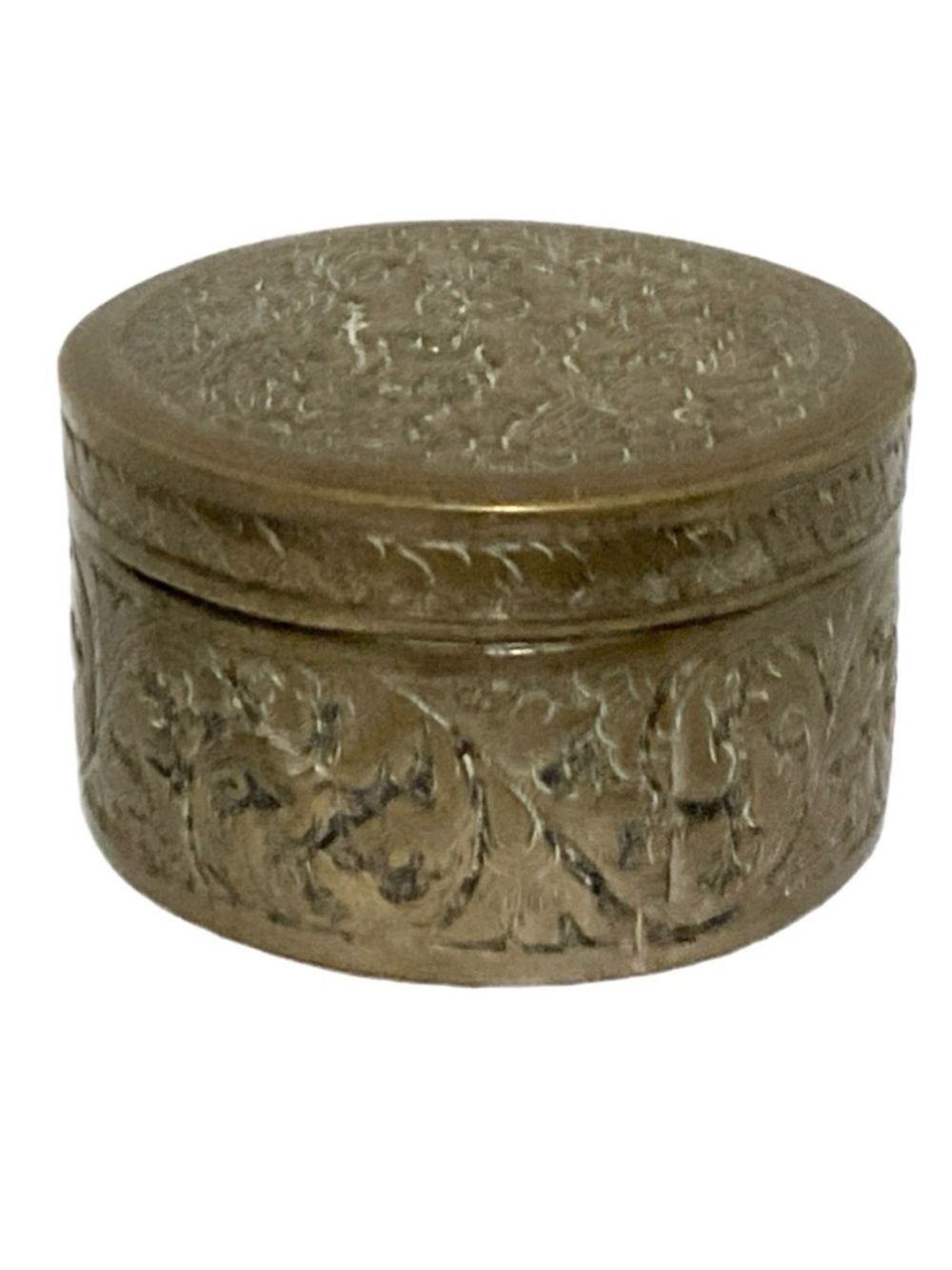 Ornate Repousse Round Brass Box
